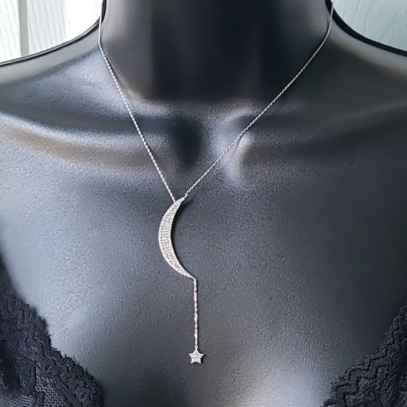Pave Crystal Moon & Star Necklace | NWOT - Picture 1 of 3